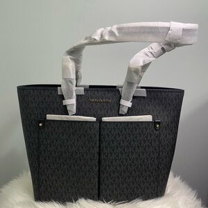 Michael Kors Jet Set Travel Black Noir MD Double Pocket Tote